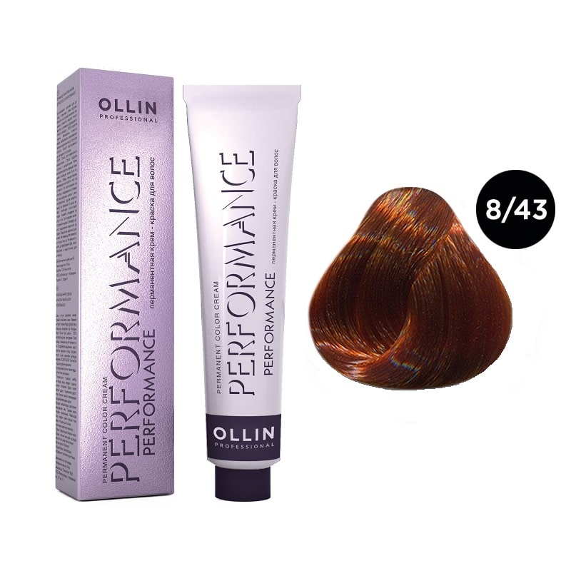 OLLIN Performance Перманентная крем-краска для волос 8/43 светло-русый медно-золотистый 60 мл — изображение 1