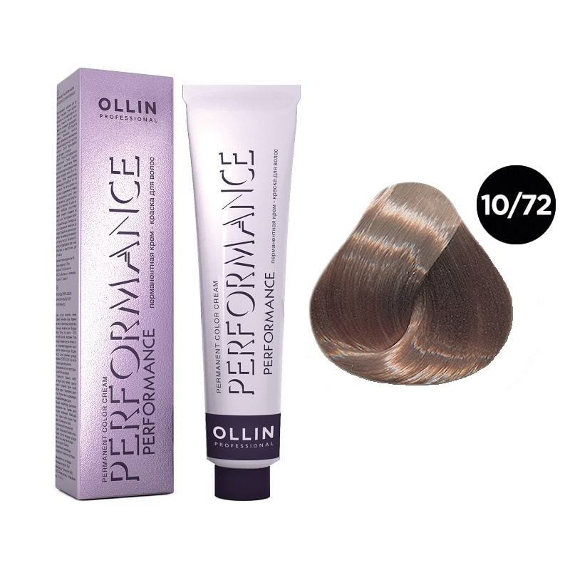 OLLIN Performance Перманентная крем-краска для волос 10/72 светлый блондин коричнево-фиолетовый 60 мл — изображение 1