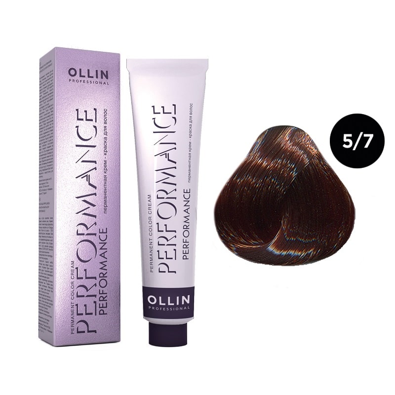 ollin performance Перманентная крем краска для волос 5/7 светлый шатен коричневый 60 мл OLLIN Performance Перманентная крем-краска для волос 5/7 светлый шатен коричневый 60 мл — изображение 1