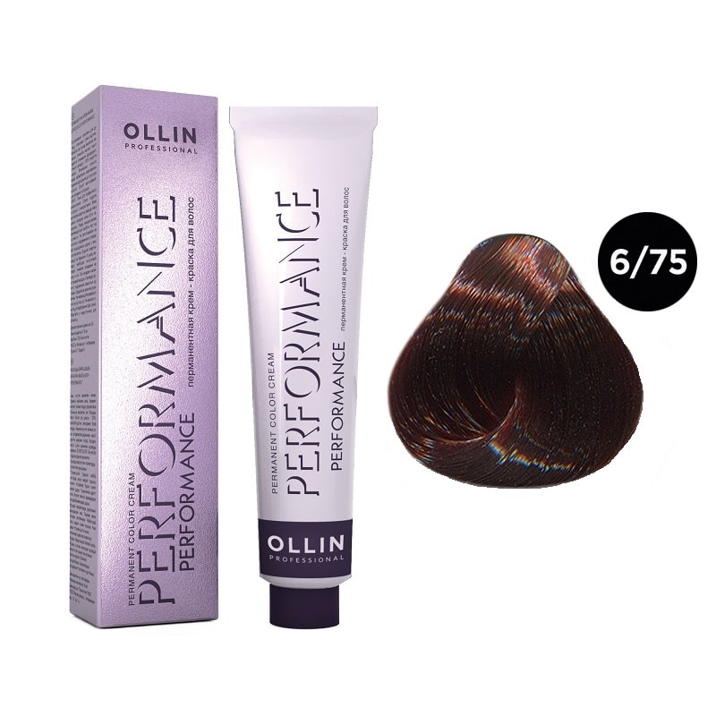 OLLIN Performance Перманентная крем-краска для волос 6/75 темно-русый коричнево-махагоновый 60 мл — изображение 1