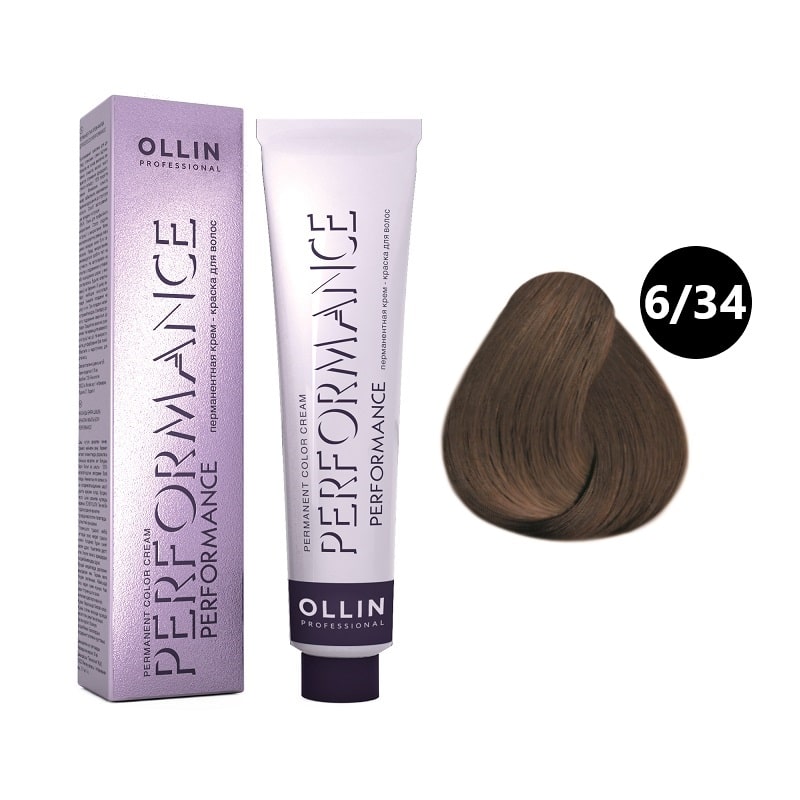 ollin performance Перманентная крем краска для волос 6/34 темно русый золотисто медный 60 мл OLLIN Performance Перманентная крем-краска для волос 6/34 темно-русый золотисто-медный 60 мл — изображение 1