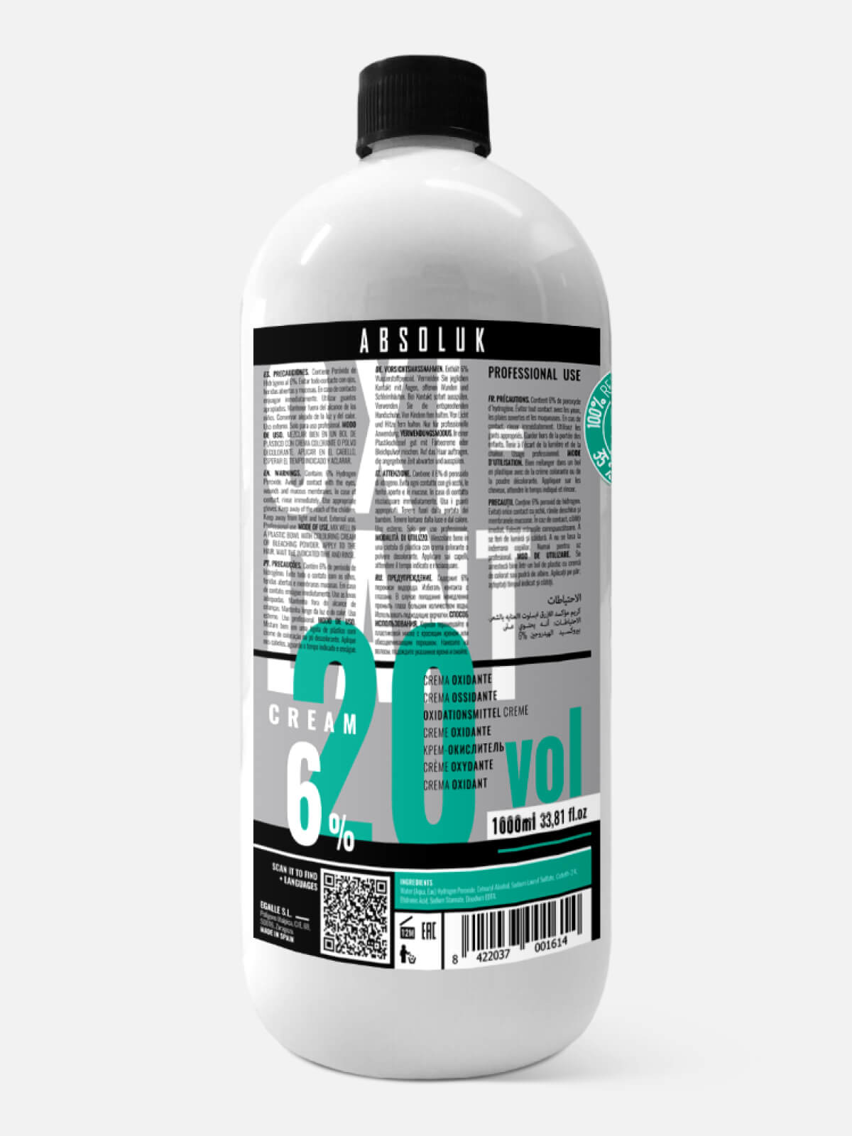 absoluk Окислитель для краски для волос oxidant cream 20 vol. (6%) 1000мл ABSOLUK Окислитель для краски для волос OXIDANT CREAM 20 VOL. (6%) 1000мл — изображение 1