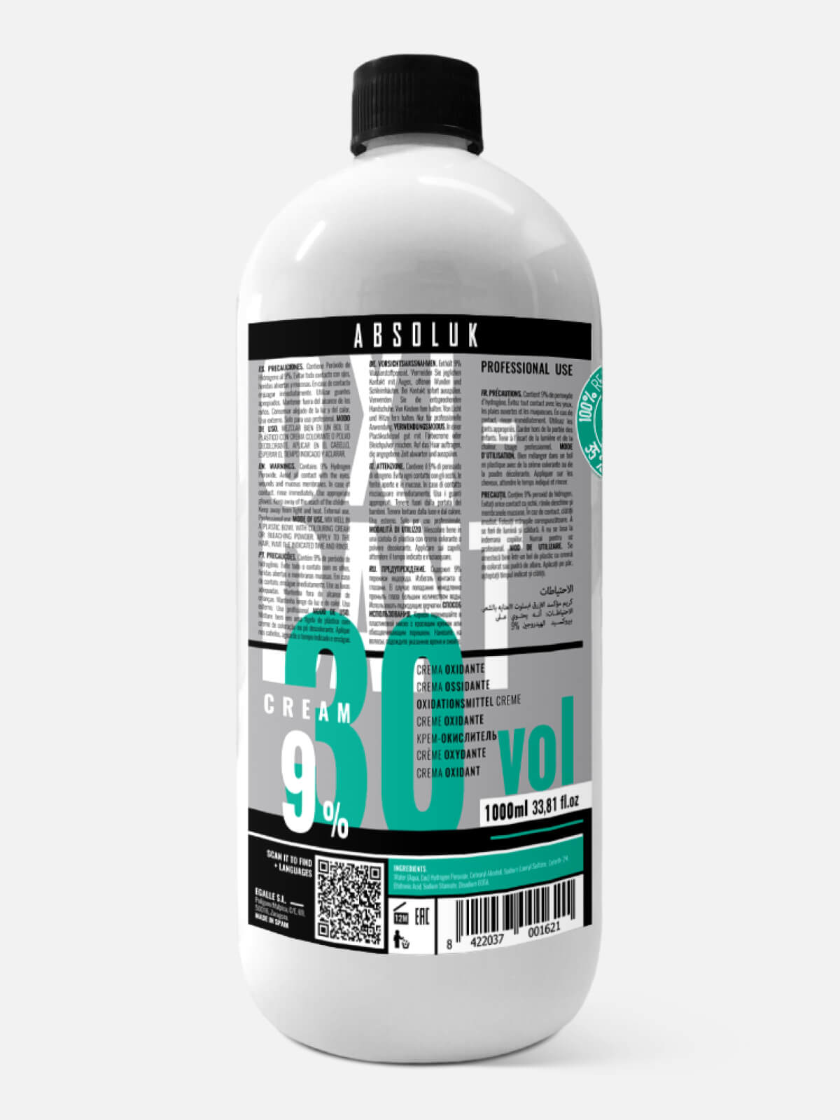 absoluk Окислитель для краски для волос oxidant cream 30 vol. (9%) 1000мл ABSOLUK Окислитель для краски для волос OXIDANT CREAM 30 VOL. (9%) 1000мл — изображение 1