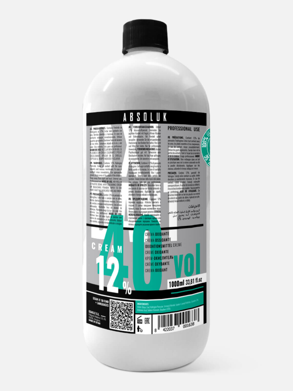 absoluk Окислитель для краски для волос oxidant cream 40 vol. (12%) 1000мл ABSOLUK Окислитель для краски для волос OXIDANT CREAM 40 VOL. (12%) 1000мл — изображение 1