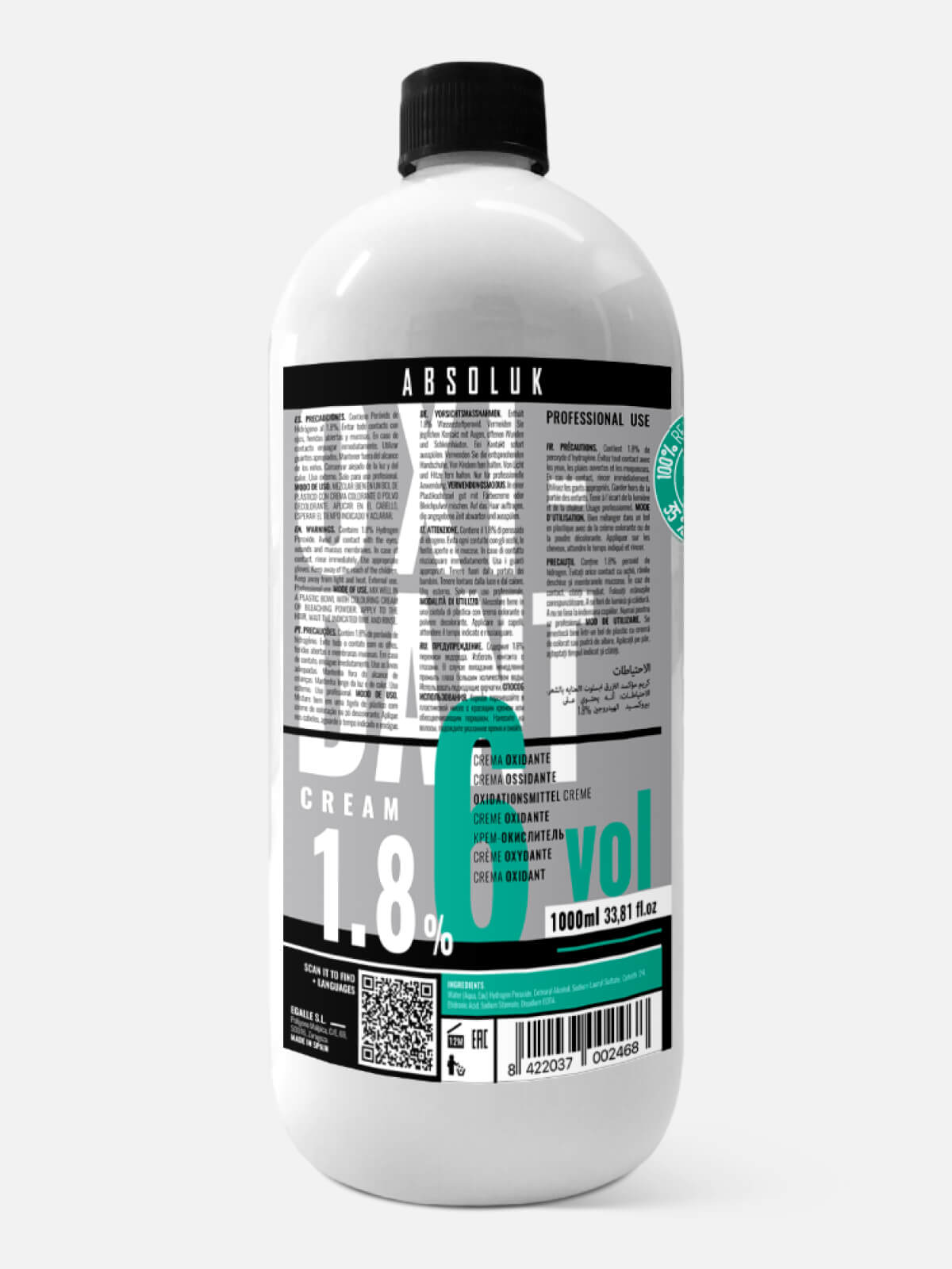 absoluk Окислитель для краски для волос oxidant cream 6 vol. (1,8%) 1000мл ABSOLUK Окислитель для краски для волос OXIDANT CREAM 6 VOL. (1,8%) 1000мл — изображение 1