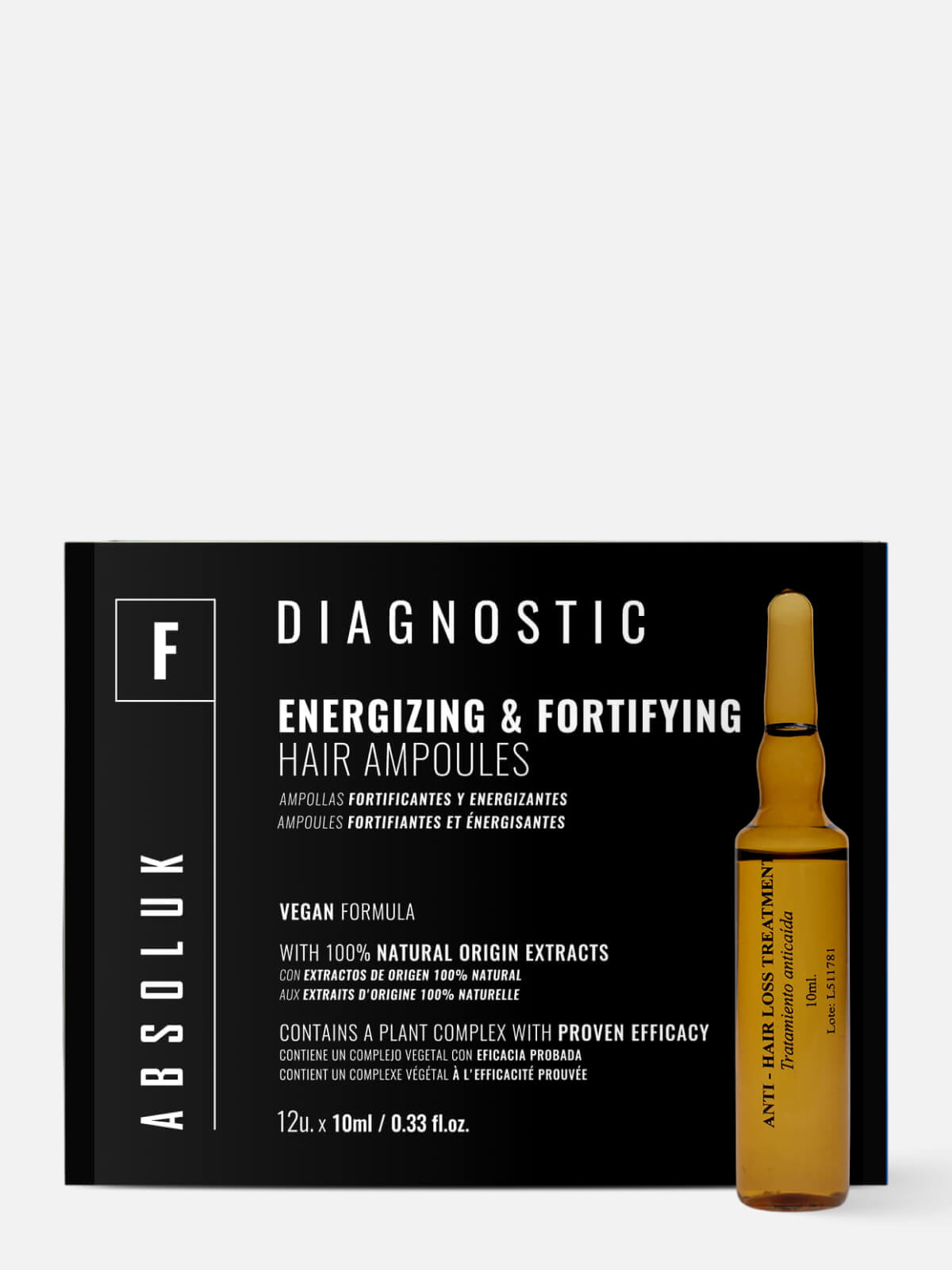 absoluk diagnostic Лосьон энергетический для укрепления волос energizing & fortifying hair ampoules 10мл*12шт ABSOLUK DIAGNOSTIC Лосьон энергетический для укрепления волос ENERGIZING & FORTIFYING HAIR AMPOULES 10мл*12шт — изображение 1