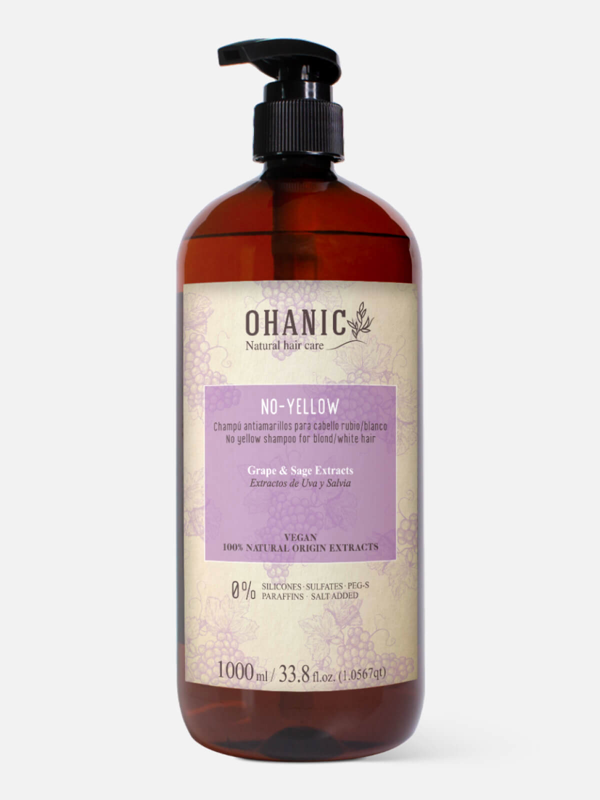 ohanic natural hair care no yellow Шампунь для волос анти жёлтый no yellow shampoo for blond/white hair 1000мл OHANIC NATURAL HAIR CARE NO-YELLOW Шампунь для волос анти-жёлтый NO-YELLOW SHAMPOO FOR BLOND/WHITE HAIR 1000мл — изображение 1