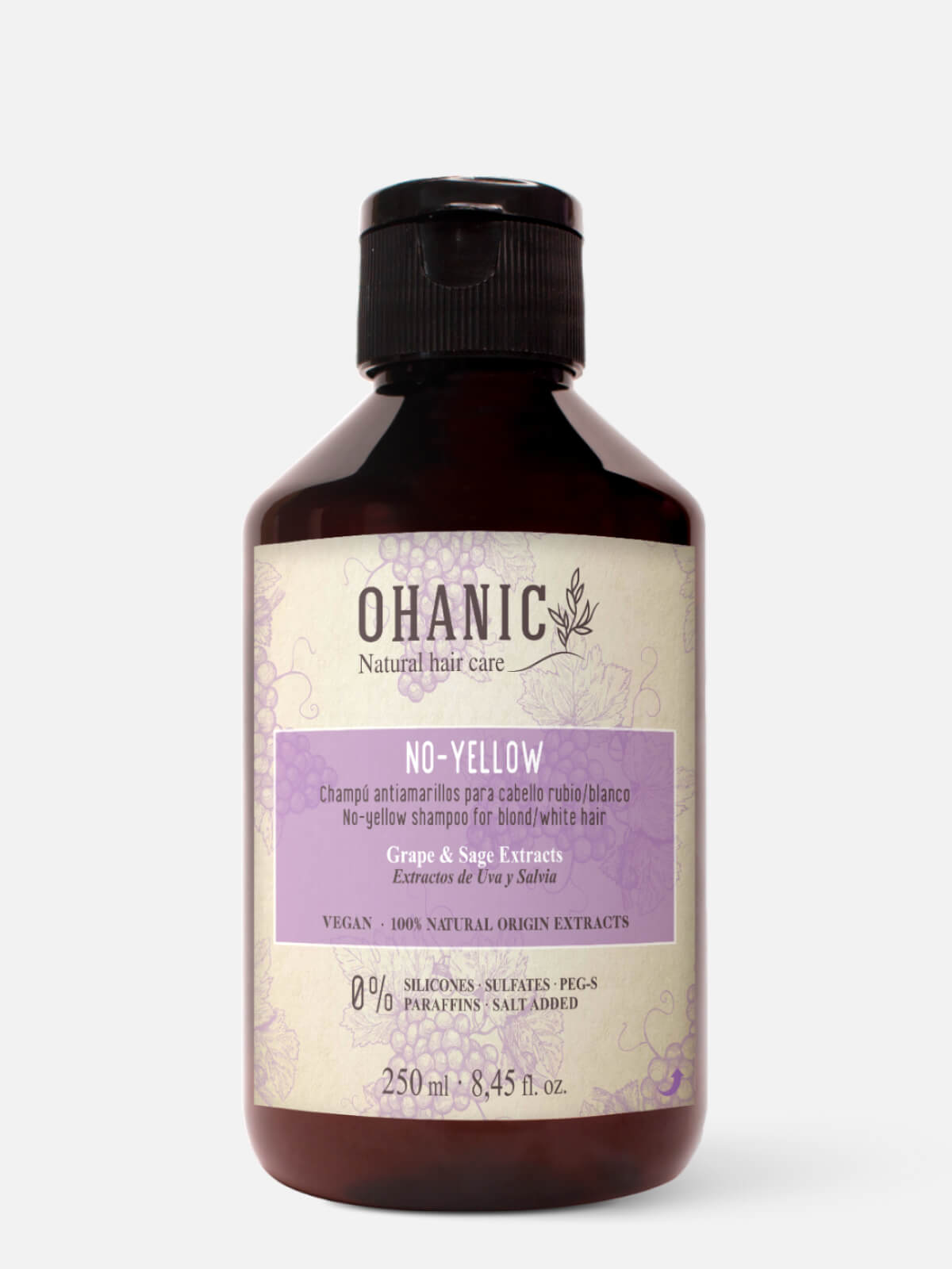 ohanic natural hair care no yellow Шампунь для волос анти жёлтый no yellow shampoo for blond/white hair 250мл OHANIC NATURAL HAIR CARE NO-YELLOW Шампунь для волос анти-жёлтый NO-YELLOW SHAMPOO FOR BLOND/WHITE HAIR 250мл — изображение 1