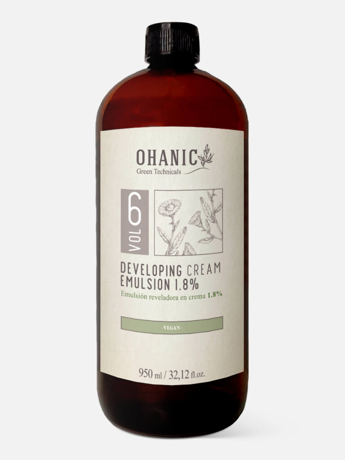 ohanic green technicals Эмульсия окислительная для краски developing cream emulsion 1,8% (6vol) 950мл OHANIC GREEN TECHNICALS Эмульсия окислительная для краски DEVELOPING CREAM EMULSION 1,8% (6VOL) 950мл — изображение 1